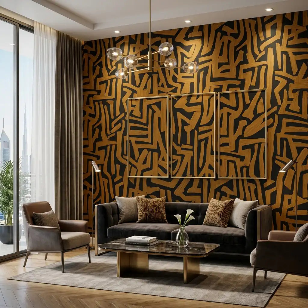 Tangled Ribbon Wallpaper – Obsidian Bronze room