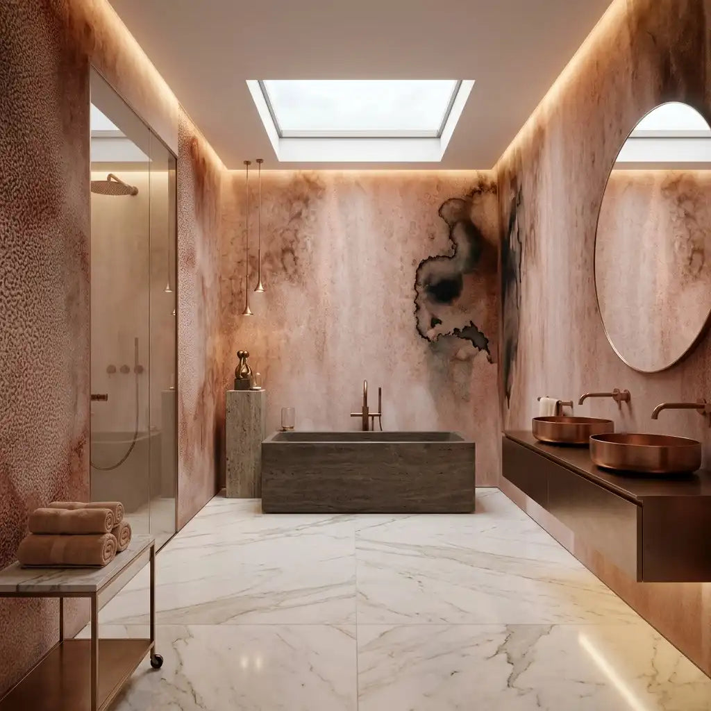 Terracotta Smoke Wash Wallpaper Mural – Bathroom
