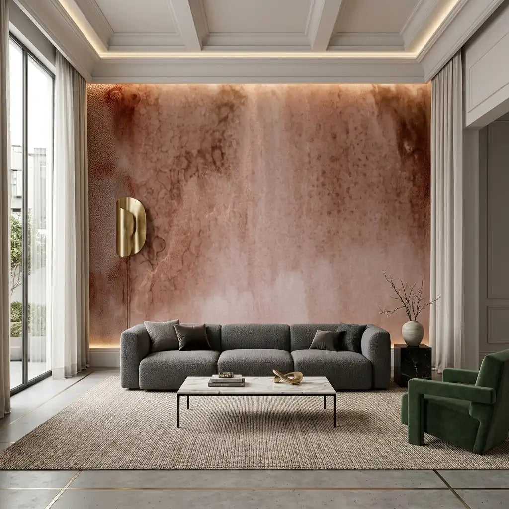 Terracotta Smoke Wash Wallpaper Mural – Living Room