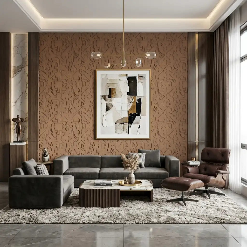 Terracotta Speckle Texture Wallpaper – Living Room
