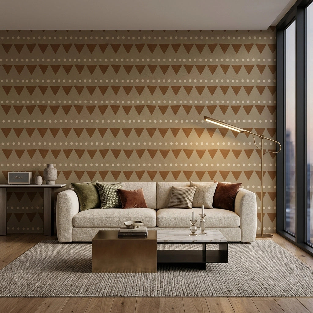 Triangle Bunting Stripe Wallpaper – Cocoa Taupe