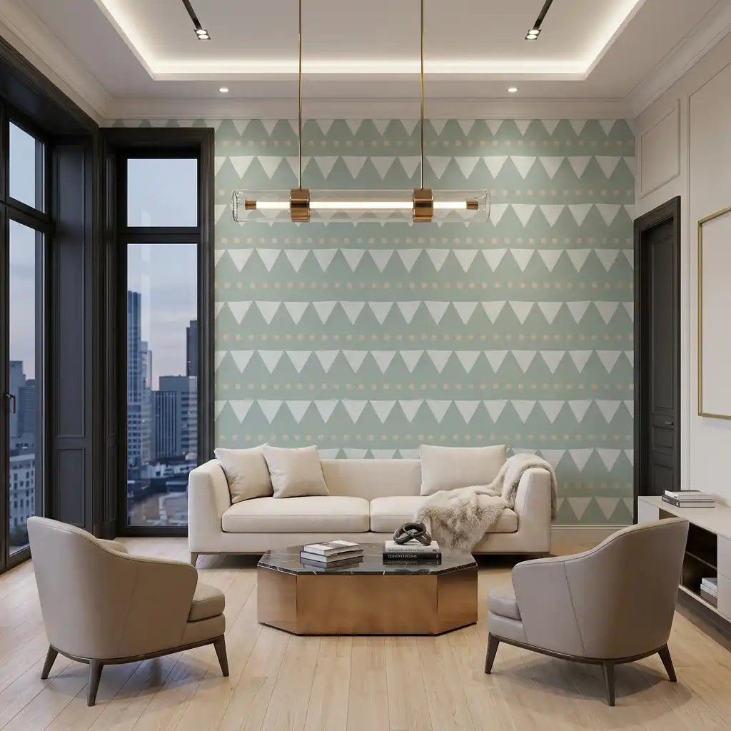 Triangle Bunting Stripe Wallpaper – Eucalyptus