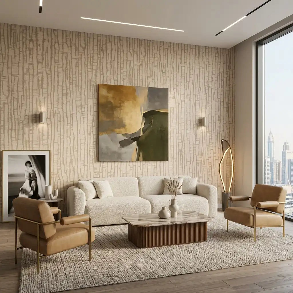 Vertical Drip Line Wallpaper – Linen Wheat room