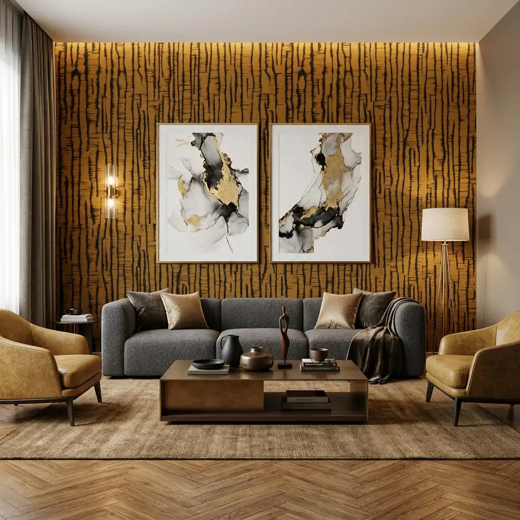 Vertical Drip Line Wallpaper – Tiger Bronze room