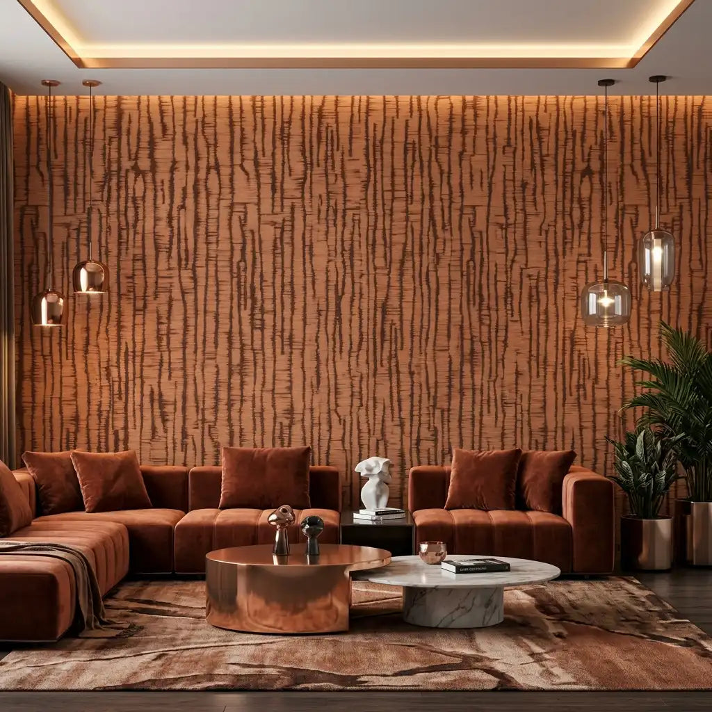 Vertical Drip Line Wallpaper – Walnut Copper room
