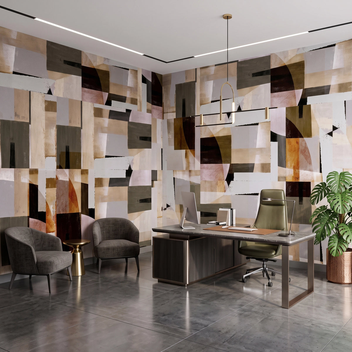 Vintage Patchwork Panel Wallpaper Mural – Office
