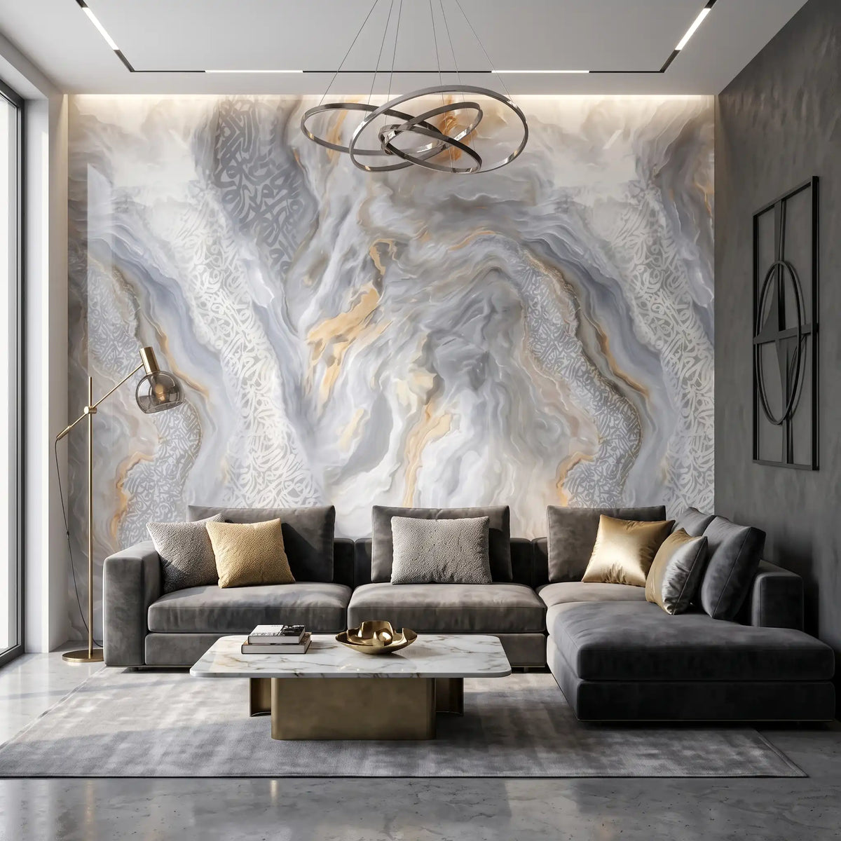 White Cloud Marble Wallpaper Mural – Living Room