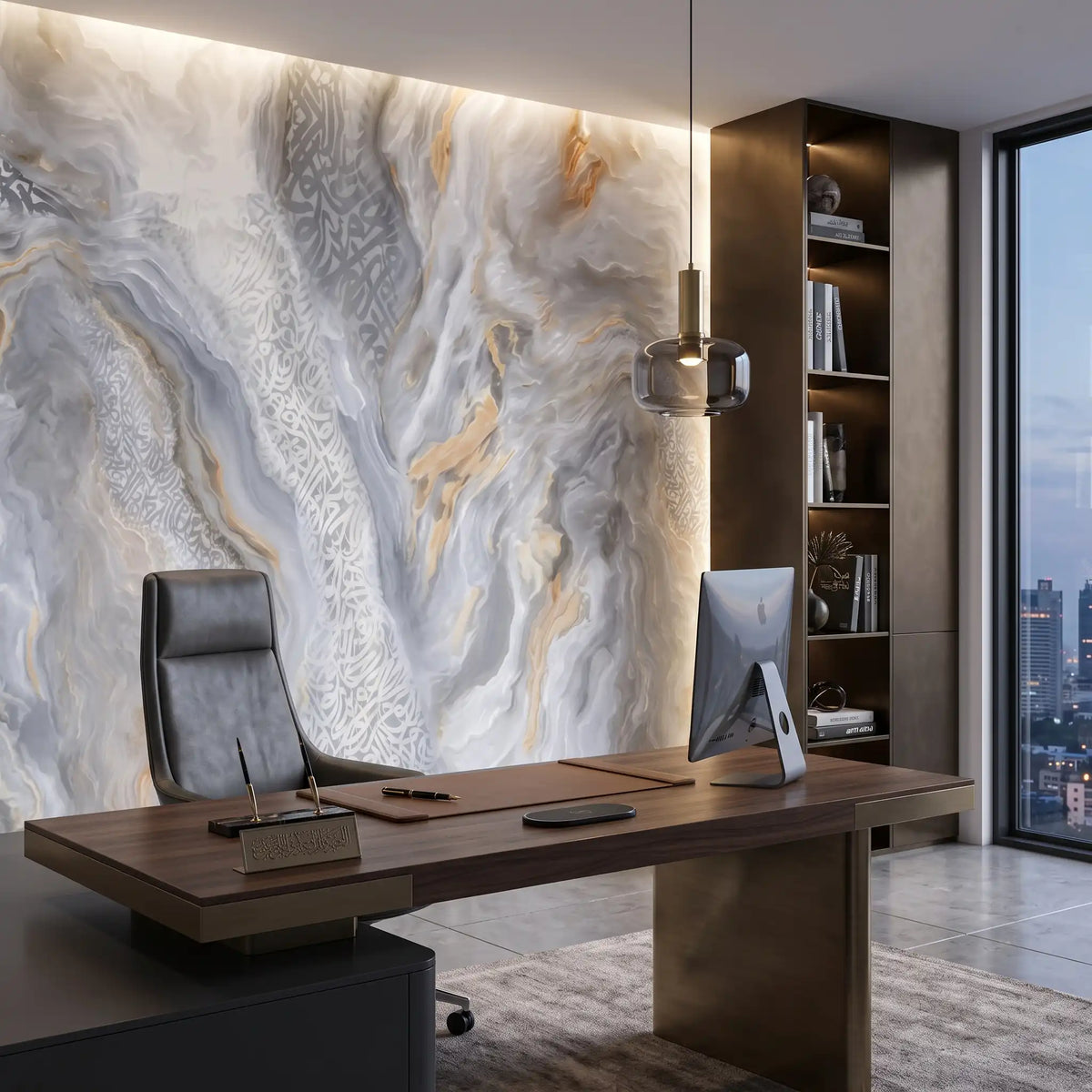 White Cloud Marble Wallpaper Mural – Office