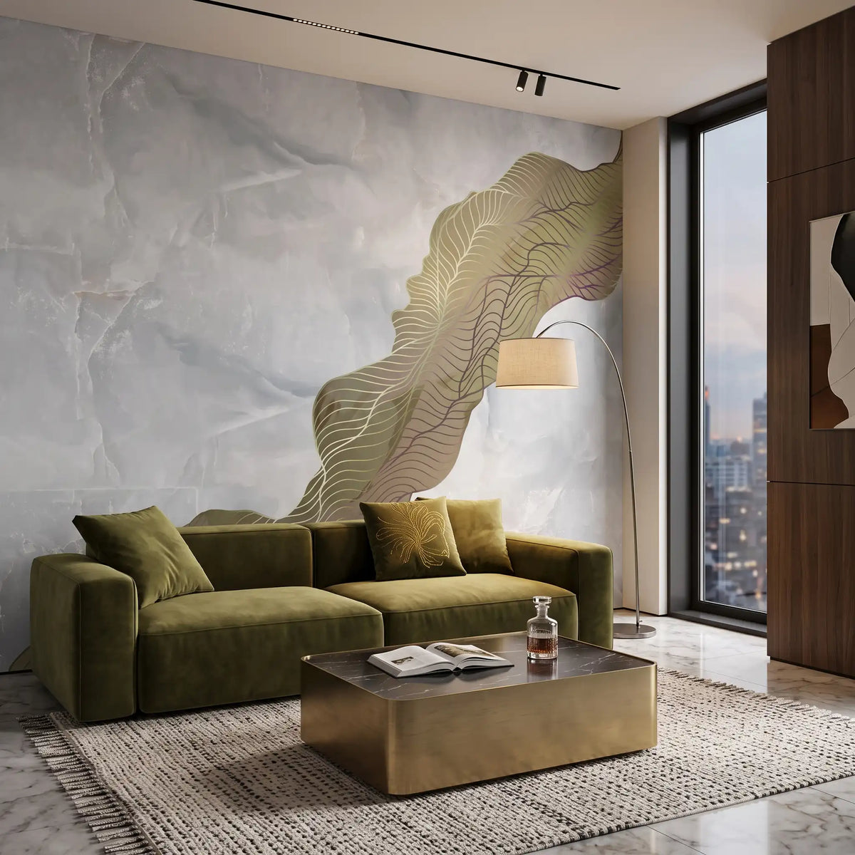 White Gold Vein Marble Wallpaper Mural – Living Room