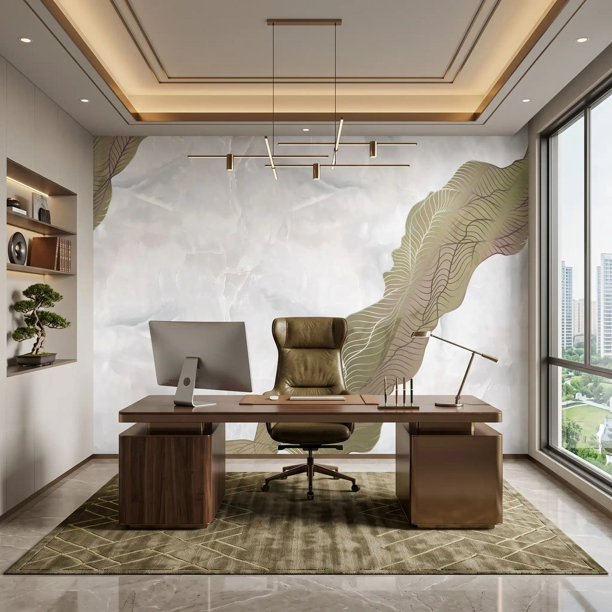 White Gold Vein Marble Wallpaper Mural – Office