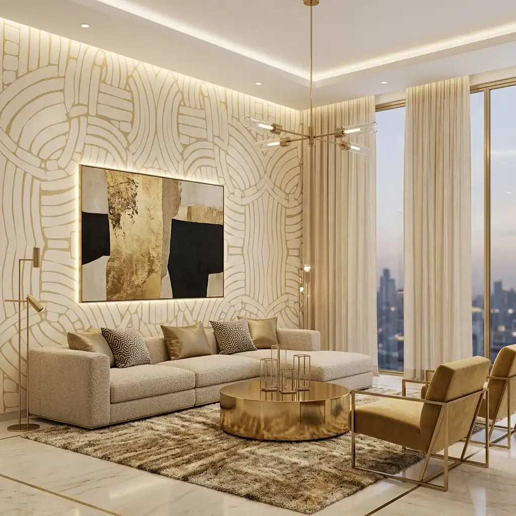 Woven Arches Line Art Wallpaper – Champagne Gold
