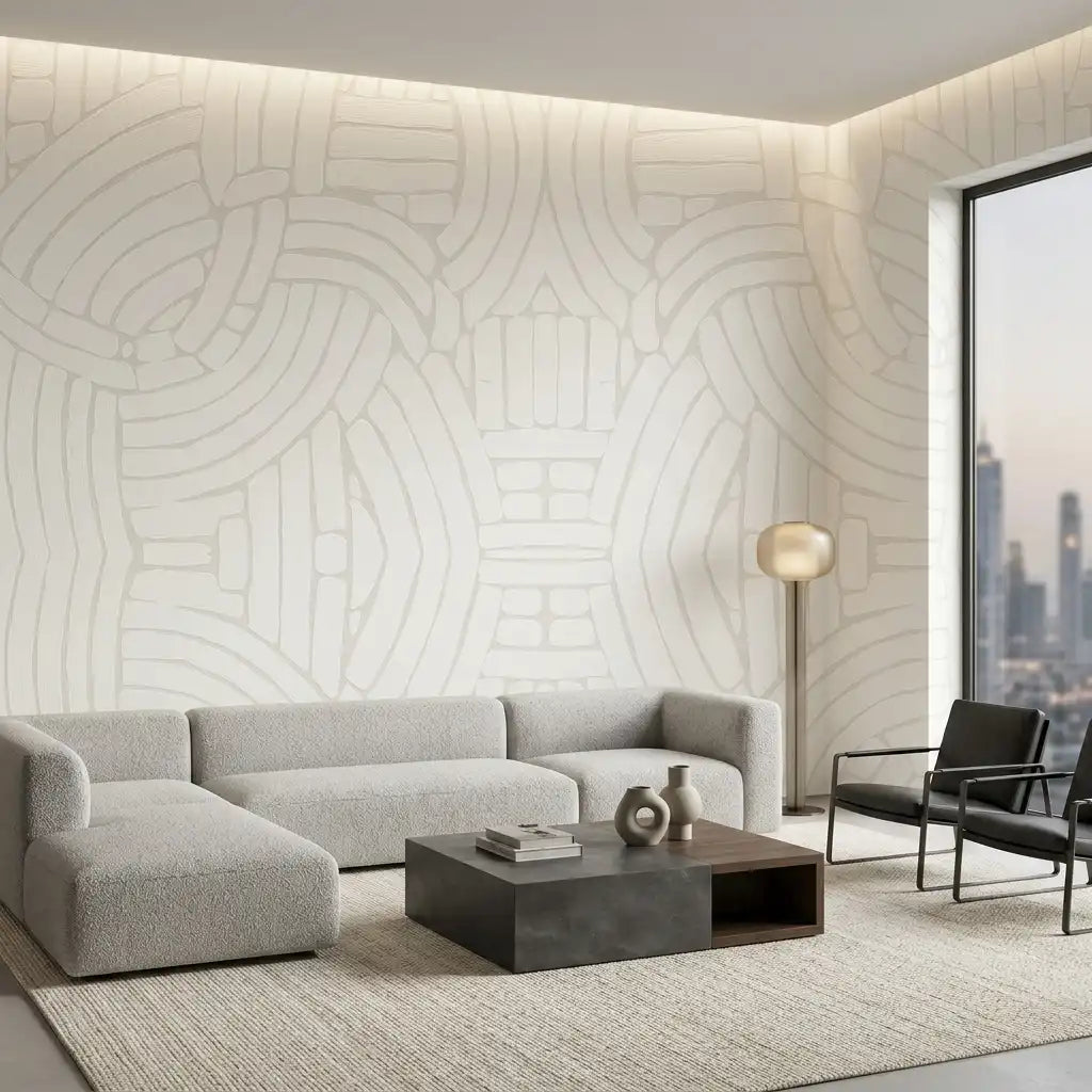 Woven Arches Line Art Wallpaper – Pearl Mist