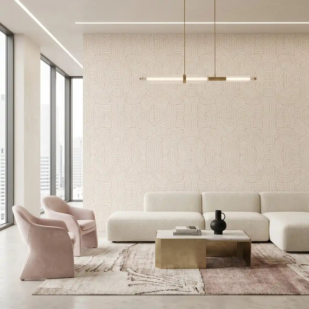 Woven Arches Line Art Wallpaper – Sand Blush