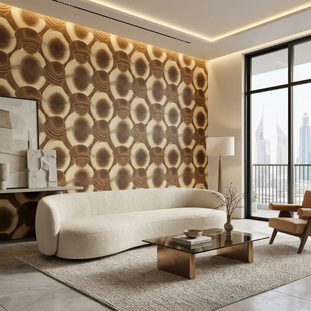 Bronze Geometric Medallion Wallpaper – Living Room