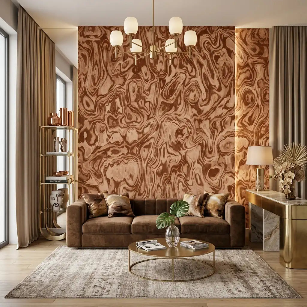 Burl Wood Swirl Wallpaper – Burl Copper room