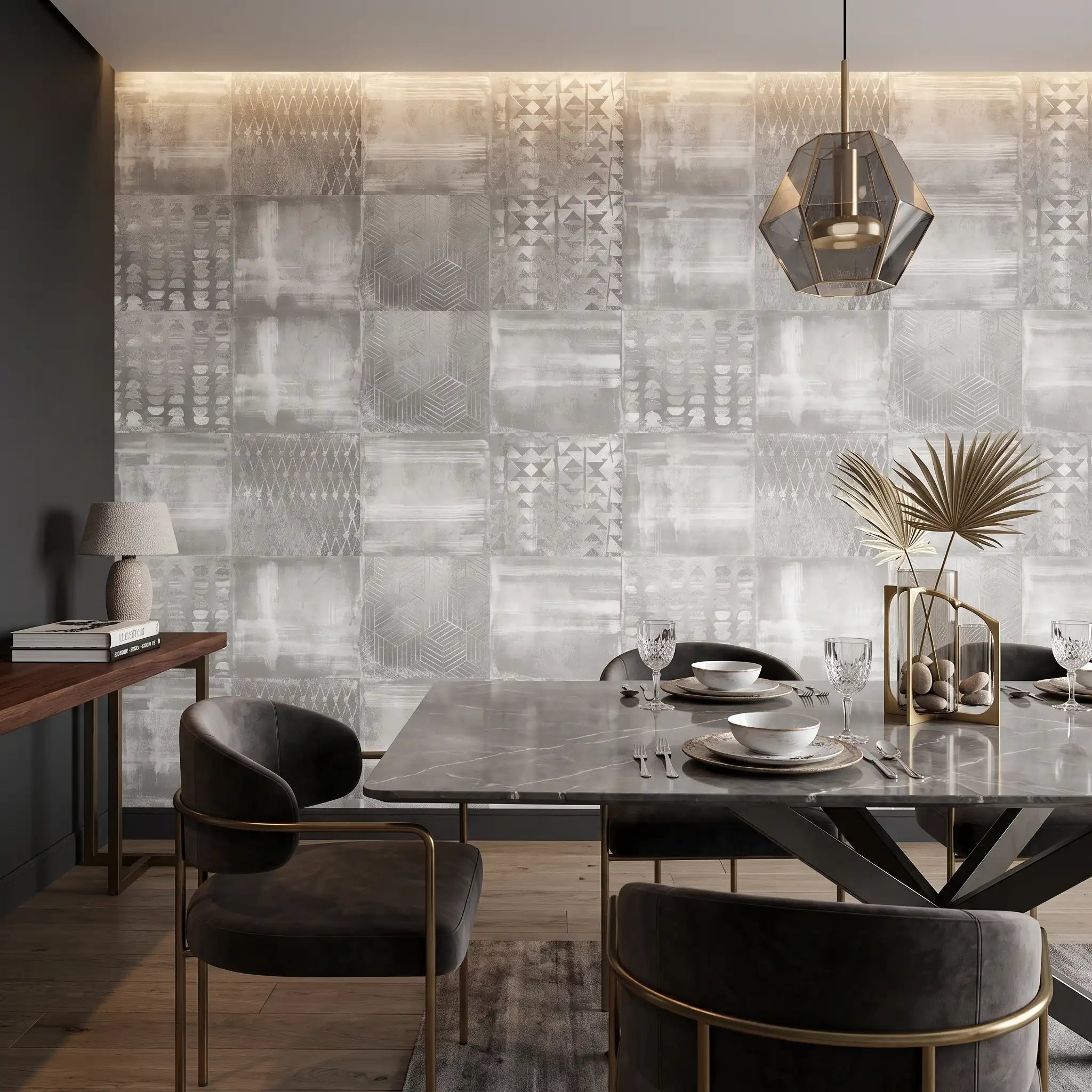 Grey Stone Tile Wallpaper Mural – Dining Room