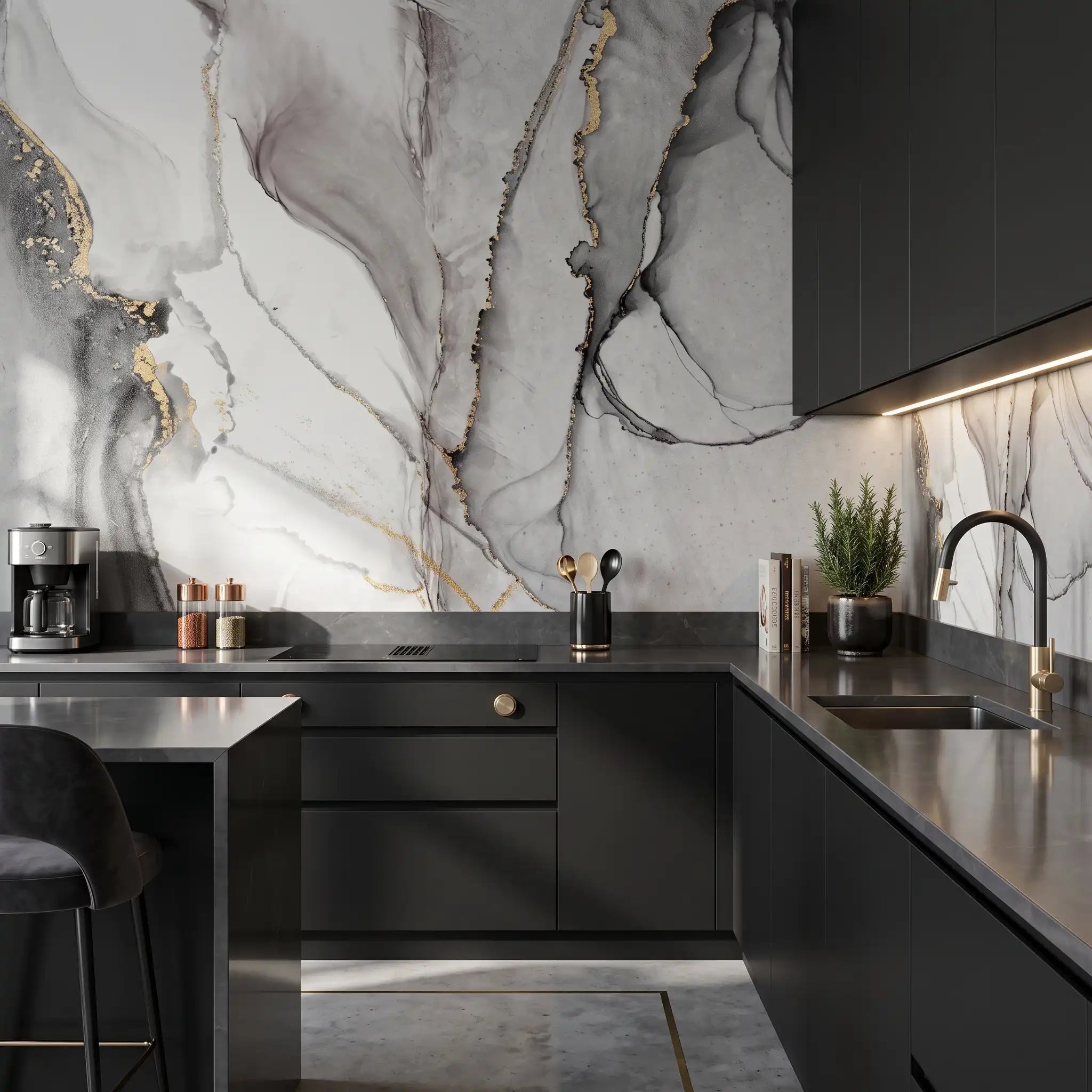 Ink Vein Marble Wallpaper Mural – Kitchen
