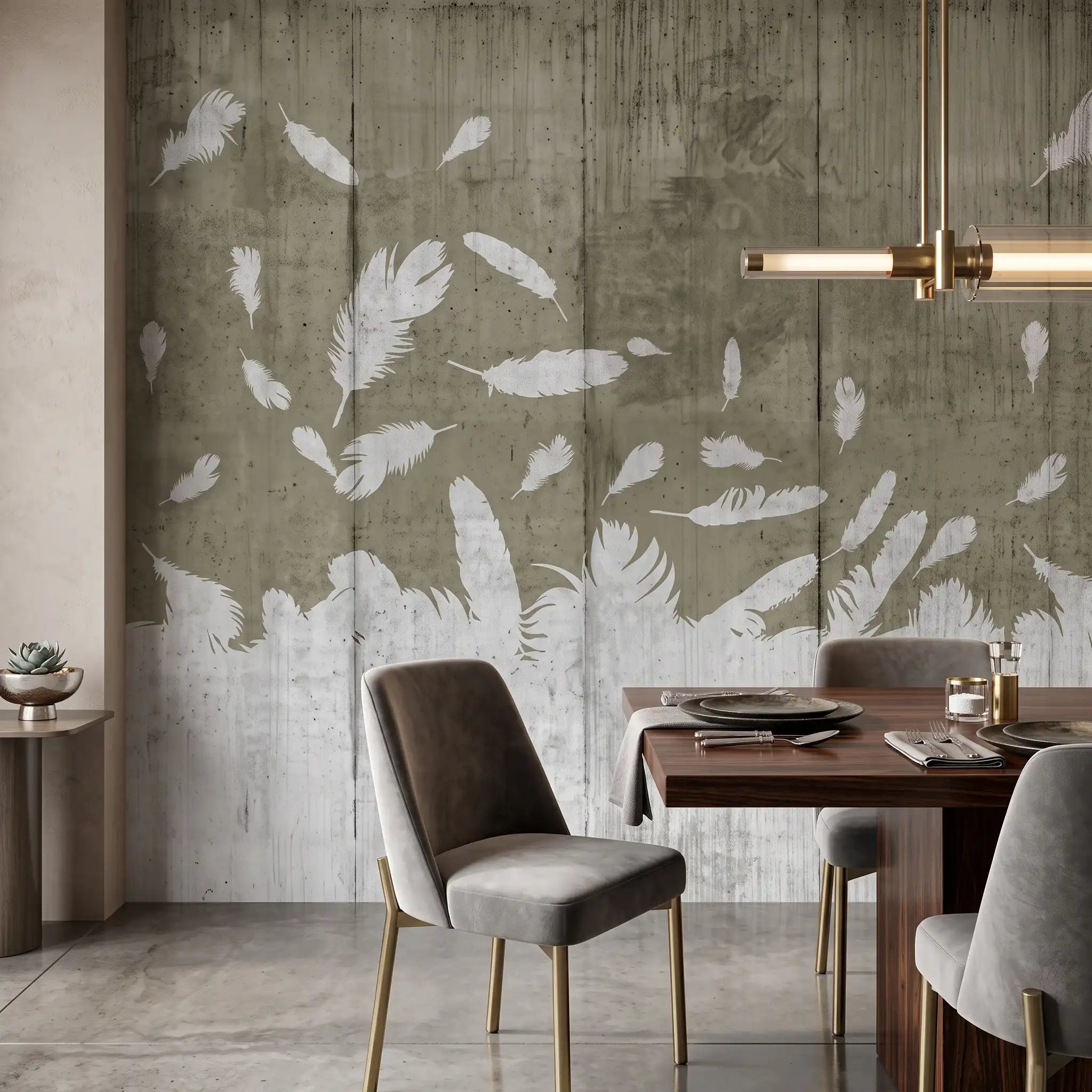 Olive Leaf Fall Wallpaper Mural – Dining Room
