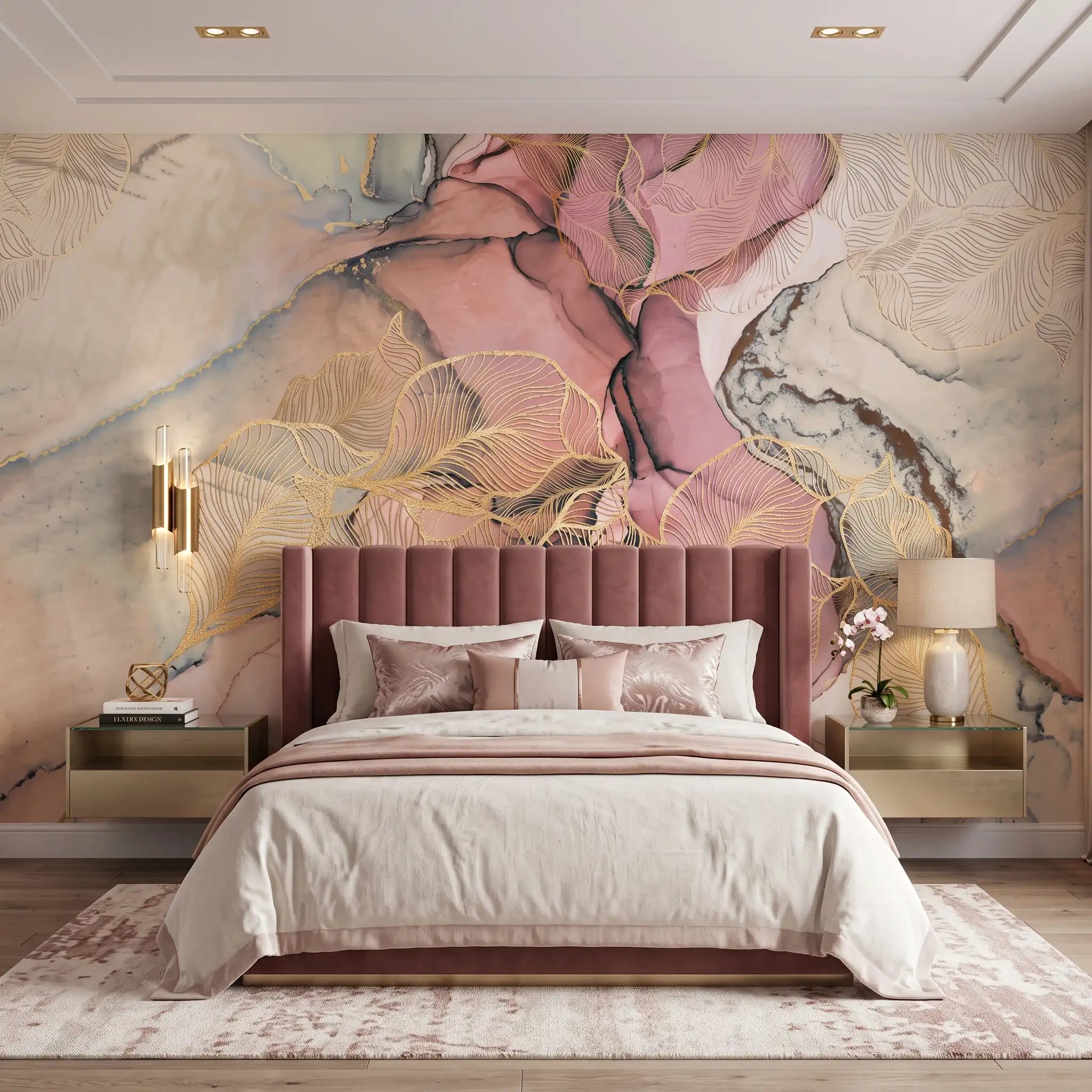Rose Ink Abstract Wallpaper Mural – Bedroom