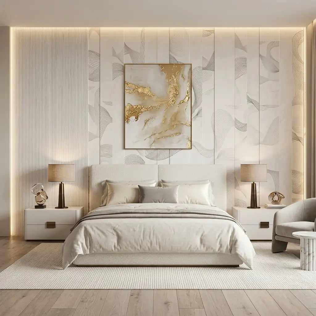 Soft Botanical Line Wallpaper Mural – Bedroom