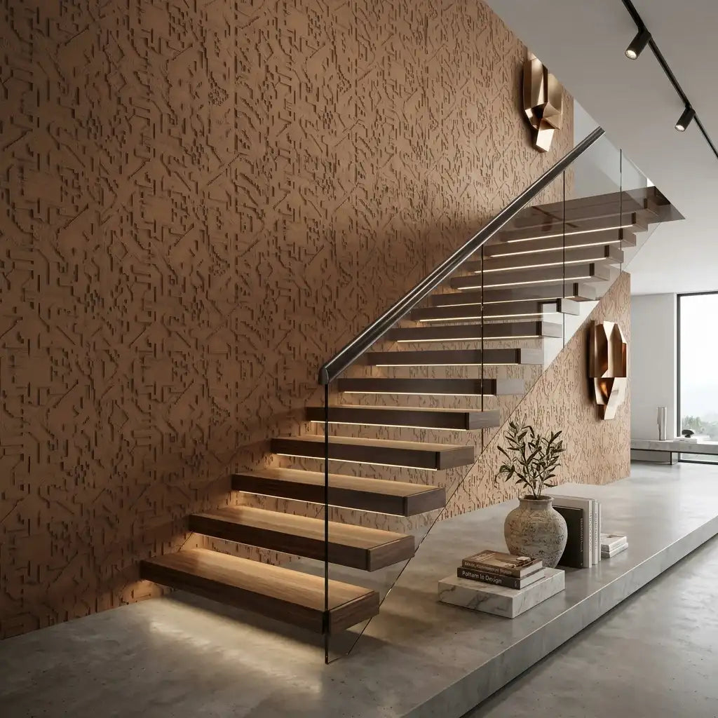 Terracotta Speckle Texture Wallpaper – Staircase